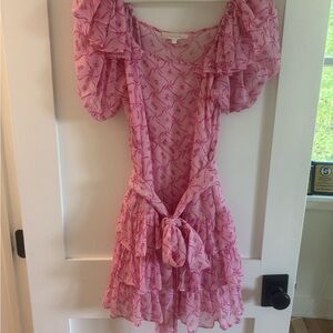 LoveShackFancy Pink Flutter Sleeve Mini Dress for Cocktail
